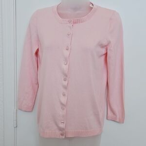 Talbots Pink Cardigan with 3/4 Sleeves and Round Neckline